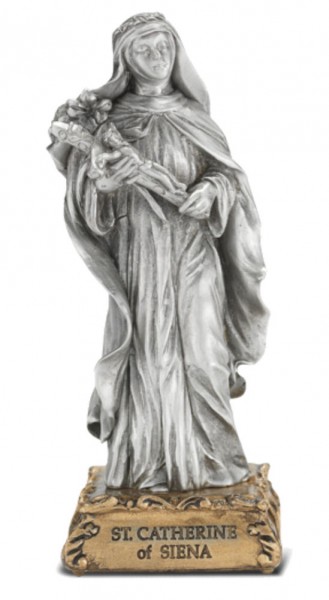 Saint Catherine of Siena Pewter Statue 4 Inch - Pewter
