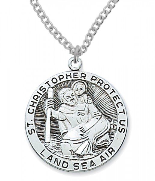 St. Christopher Land, Sea, Air Medal Sterling Silver - 1 1/8 inch - Silver