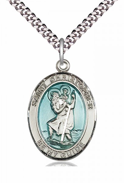St. Christopher Medal with Blue Inset - Pewter