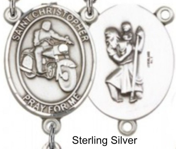 St. Christopher Motorcycle Centerpiece - Sterling Silver