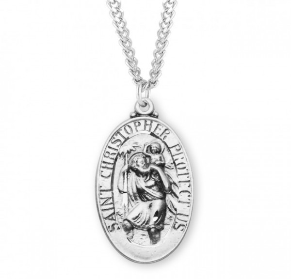 St. Christopher Necklace with High Relief - Sterling Silver