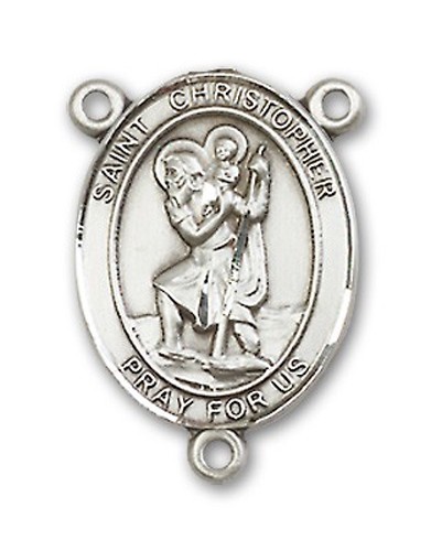 St. Christopher Oval Sterling Silver Rosary Centerpiece Sterling Silver or Pewter - Pewter