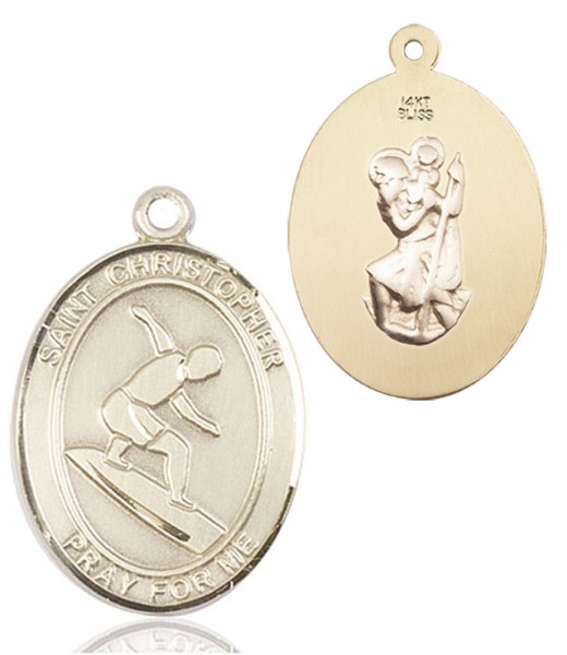 St. Christopher Surfing Medal - 14K Solid Gold