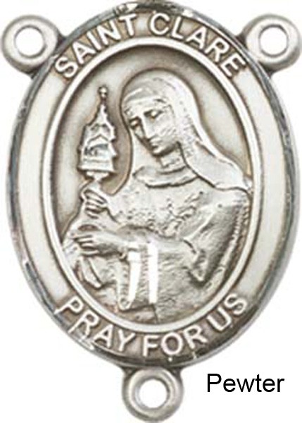 St. Clare of Assisi Rosary Centerpiece Sterling Silver or Pewter - Pewter