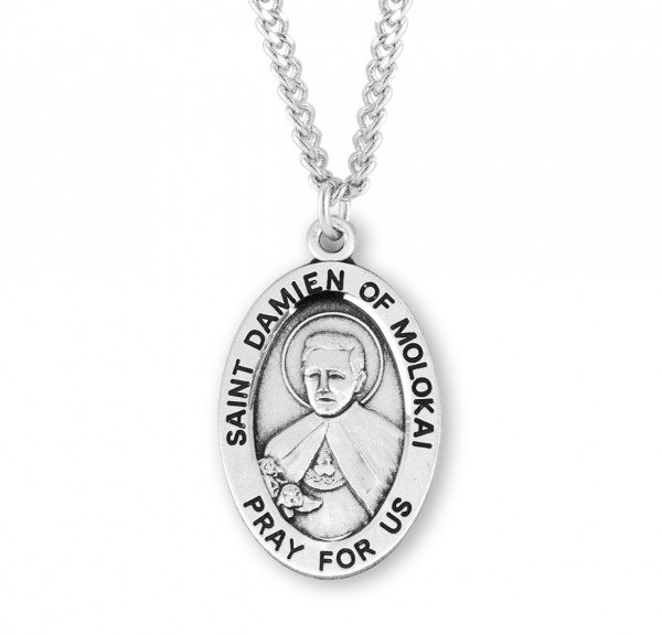 Women's St. Damian of Molokai Oval Medal - Sterling Silver