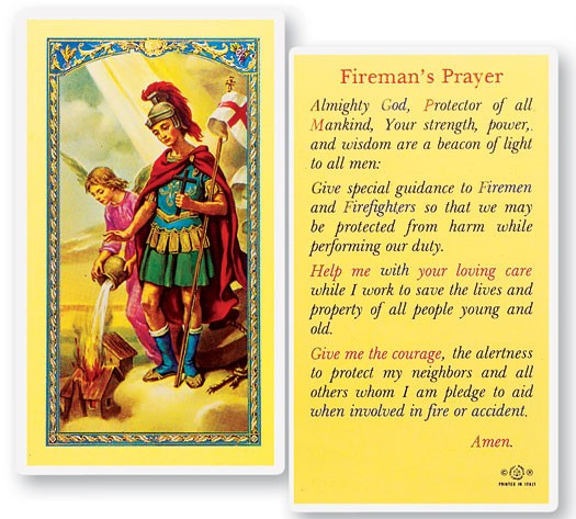 St. Florian Fireman Laminated Prayer Card - 1 Prayer Card .99 each