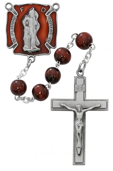 St. Florian Red Enamel Firefighter Rosary - Red