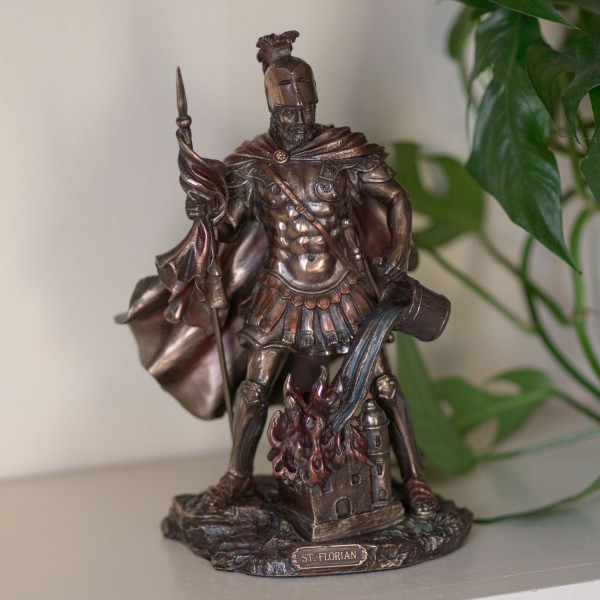 St. Florian Statue, Bronzed Resin - 9 inch - Bronze