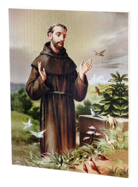 St. Francis of Assisi Embossed Wood Plaque - Full Color