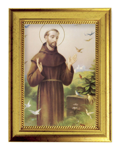 St. Francis with Birds 5x7 Print in Gold-Leaf Frame - Full Color