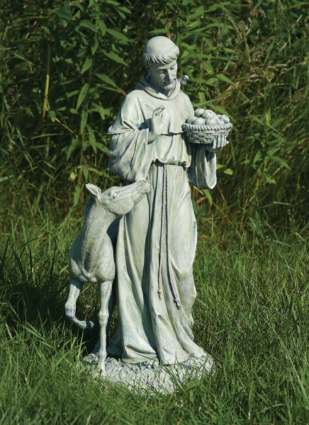 St. Francis Garden Statue with Horse - 25.5&quot; - Stone Finish