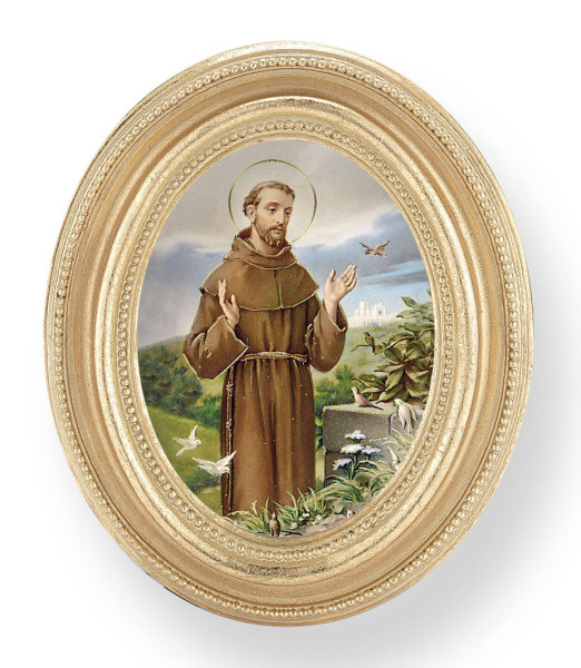 St. Francis Small 4.5 Inch Oval Framed Print - Gold