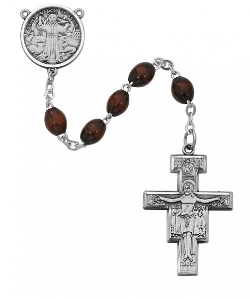St. Francis of Assisi Rosary with Wood Beads - Brown