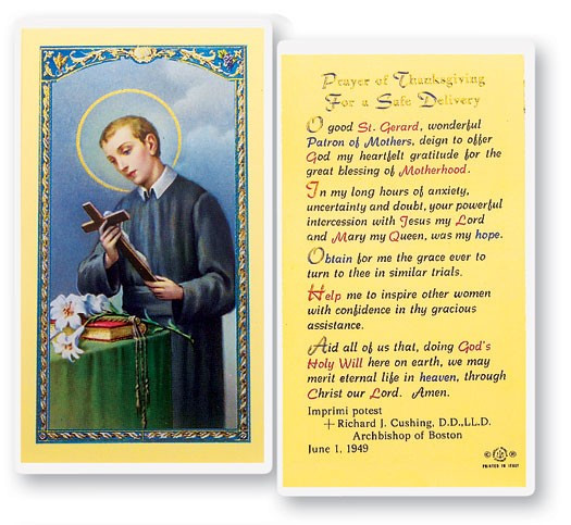 St. Gerard Thanksgiving Laminated Prayer Card - 1 Prayer Card .99 each