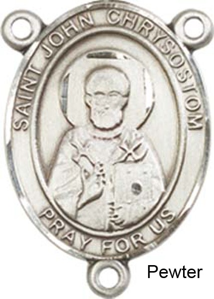 St. John Chrysostom Rosary Centerpiece Sterling Silver or Pewter - Pewter