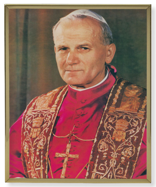 St. John Paul II Gold Framed Plaque - 2 Sizes - Full Color