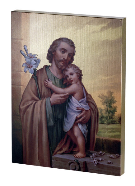 St. Joseph and Child Embossed Wood Plaque - Multi-Color