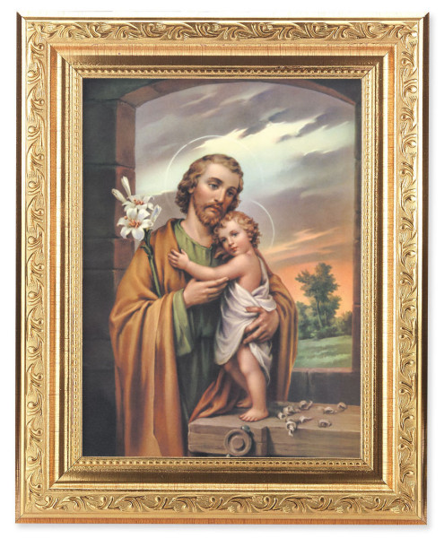 St. Joseph and Child Jesus with Lily 6x8 Print Under Glass - #162 Frame