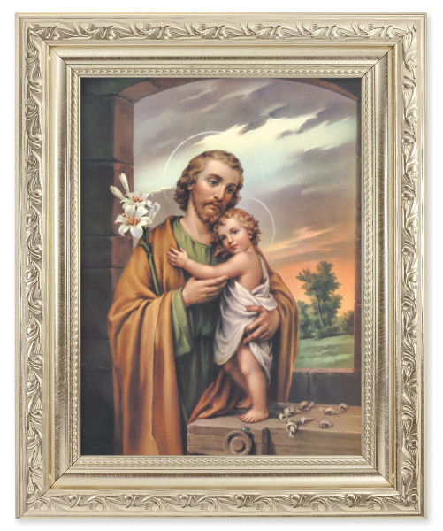 St. Joseph and Child Jesus with Lily 6x8 Print Under Glass - #163 Frame