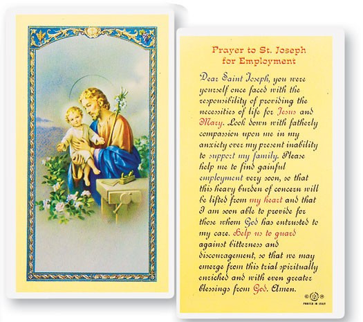 St. Joseph Employment Laminated Prayer Card - 1 Prayer Card .99 each