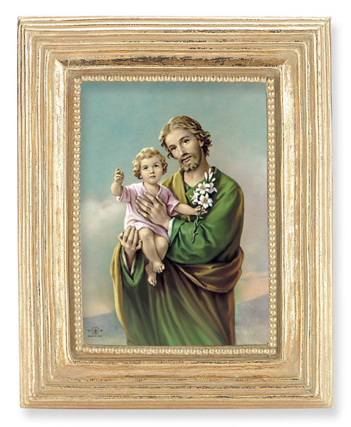 St. Joseph with Jesus 2.5x3.5 Print Under Glass - Gold