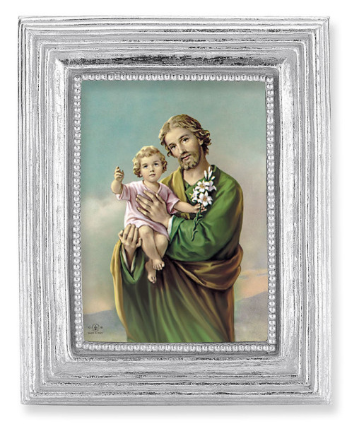 St. Joseph with Jesus 2.5x3.5 Print Under Glass - Silver