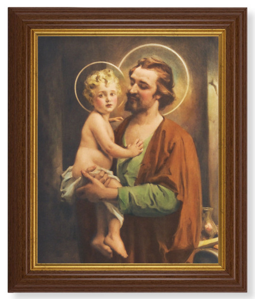 St. Joseph with Jesus 8x10 Textured Artboard Dark Walnut Frame - #112 Frame