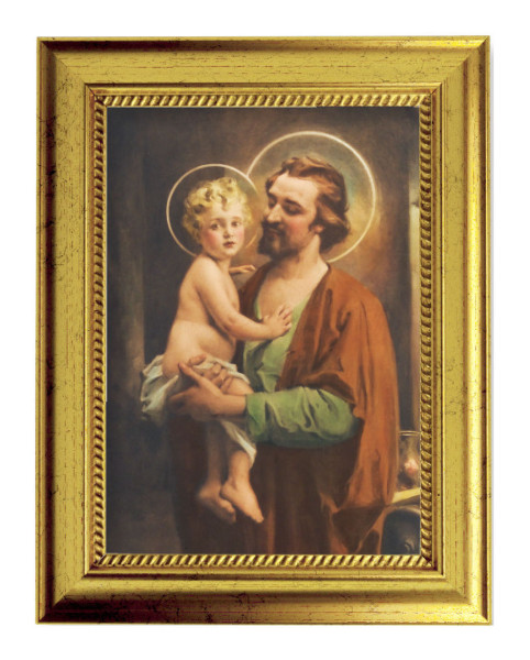 St. Joseph with Jesus by Chambers 5x7 Print in Gold-Leaf Frame - Full Color