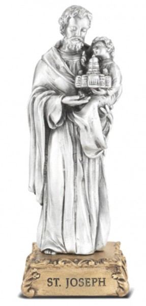 Saint Joseph with Jesus Pewter Statue 4 Inch - Pewter