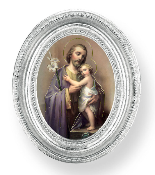 St. Joseph Small 4.5 Inch Oval Framed Print - Silver