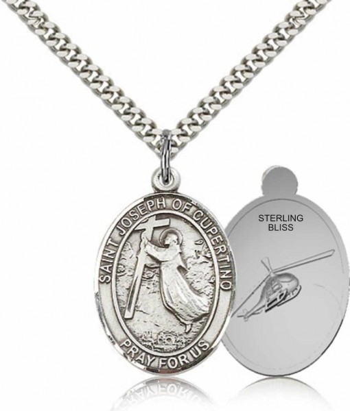 St. Joseph of Cupertino Medal with Helicopter - Sterling Silver