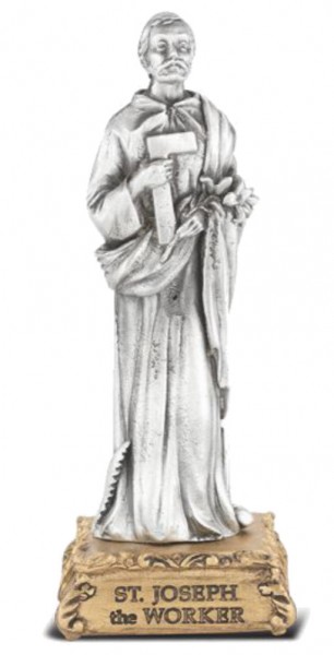Saint Joseph the Worker Pewter Statue 4 Inch - Pewter