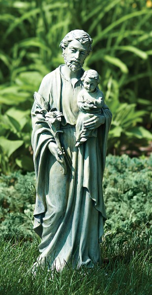 St. Joseph with Child Outdoor Garden Statue 20&quot; - Stone Finish