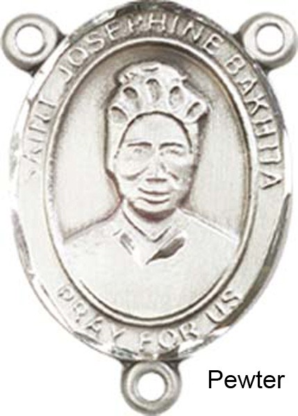 St. Josephine Bakhita Rosary Centerpiece Sterling Silver or Pewter - Pewter