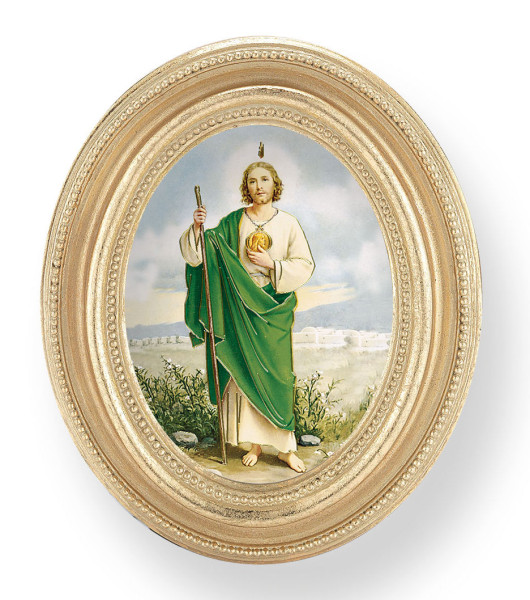 St. Jude Small 4.5 Inch Oval Framed Print - Gold