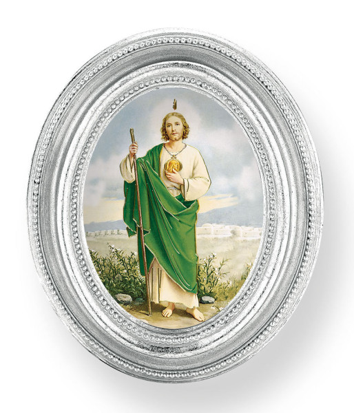 St. Jude Small 4.5 Inch Oval Framed Print - Silver