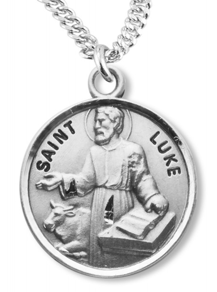 Round Medium Size Sterling Silver Saint Luke Medal - Sterling Silver