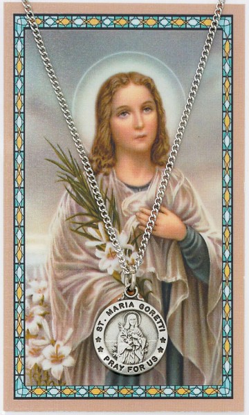 St. Maria Goretti Medal with Prayer Card - Silver-tone