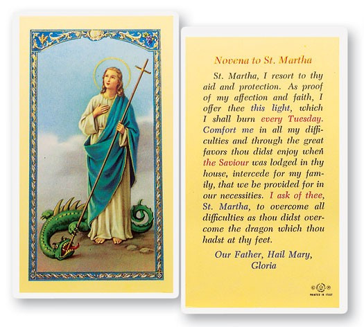 St. Martha Novena Laminated Prayer Card - 1 Prayer Card .99 each