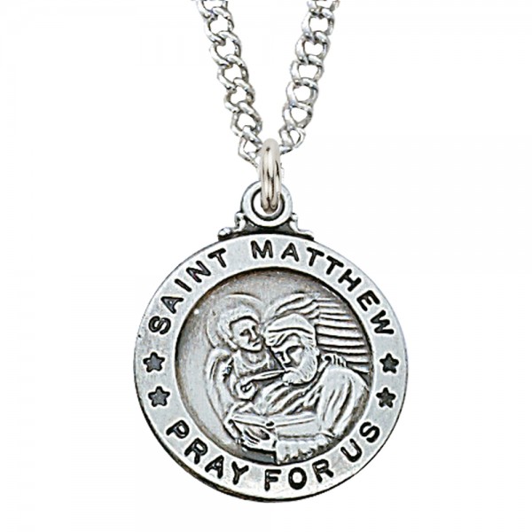 Matthew Medal With 18 Inch Chain Beautiful Sterling silver 925 sterling Round St