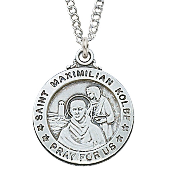 Bonyak Jewelry 18 Inch Rhodium Plated Necklace w/ 6mm Sterling Silver Beads and Saint Maximilian Kolbe Charm