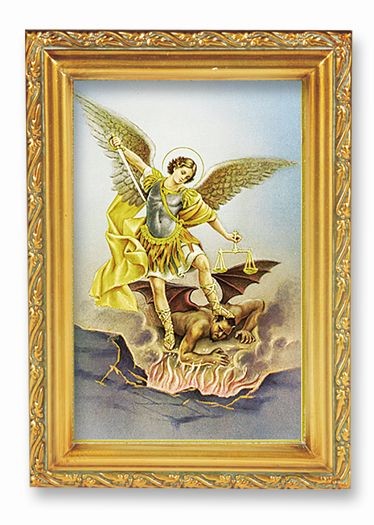 St. Michael Antique Gold Framed Print - Full Color