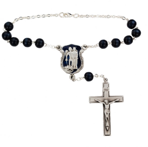St. Michael Blue Enamel Police Auto Rosary - Blue