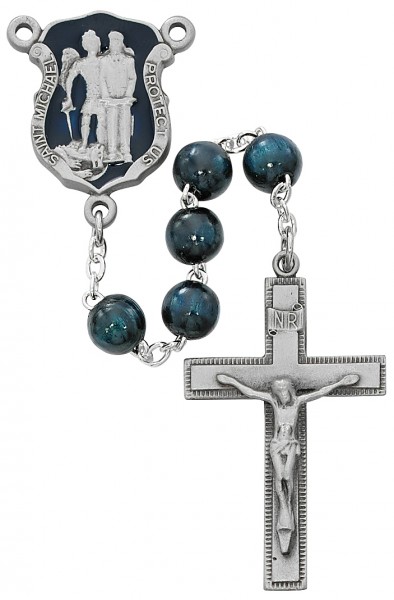 St. Michael Blue Enamel Police Rosary - Blue