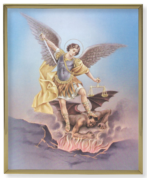 St. Michael Gold Trim Plaque - 2 Sizes - Full Color
