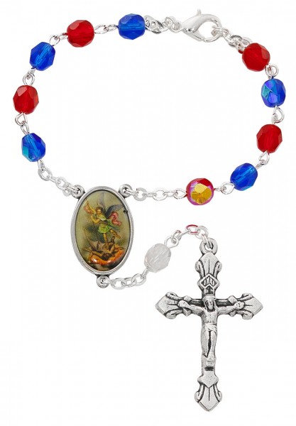 St. Michael Red &amp; Blue Glass Auto Rosary - Red | Blue