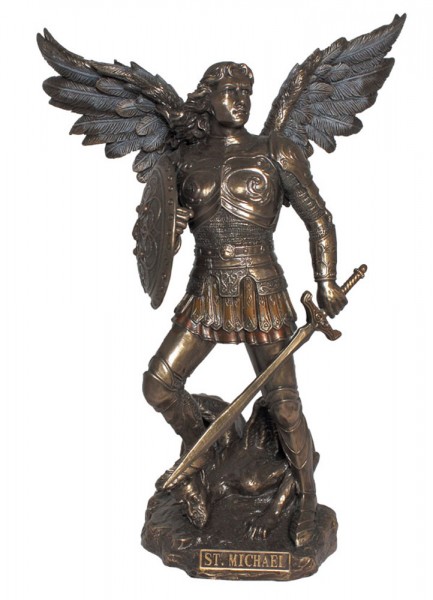 St. Michael Statue, Bronzed Resin Finish - 9 inches - Bronze
