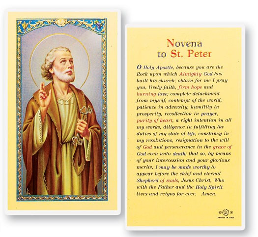 St. Peter Novena Laminated Prayer Card - 1 Prayer Card .99 each