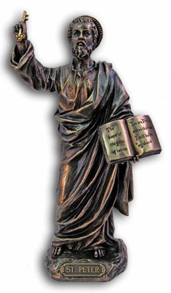 St. Peter Statue, Bronzed Resin - 8 inches - Bronze