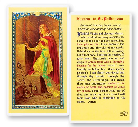 St. Philomena Novena Laminated Prayer Card - 1 Prayer Card .99 each